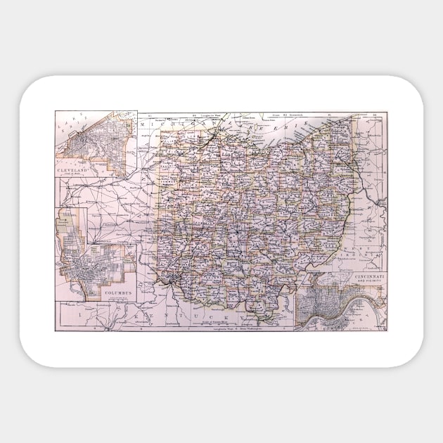 Vintage Map of Ohio (1884) Sticker by Bravuramedia